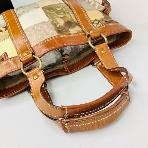 COACH #10002 Gold & Patchwork Leather Trim Tote / Shoulder Bag - Picture 9 of 14